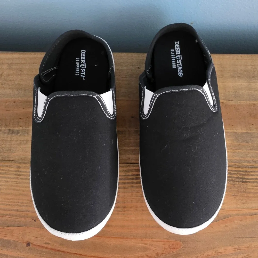 Deer Stags Youth Slipperooz Lil Spike Black Canvas Slip On Slipper Shoes Size 6M